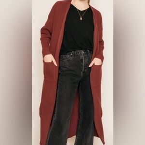 Burgundy!🌺 NWT L Jackson Rowe Supermoon longline open cardigan duster cotton mix